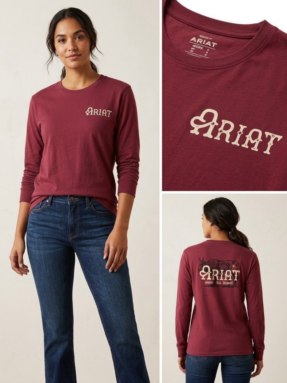 Ariat Women's Long Sleeve Crewneck Tee - Wine, Women’s size medium T-shirt